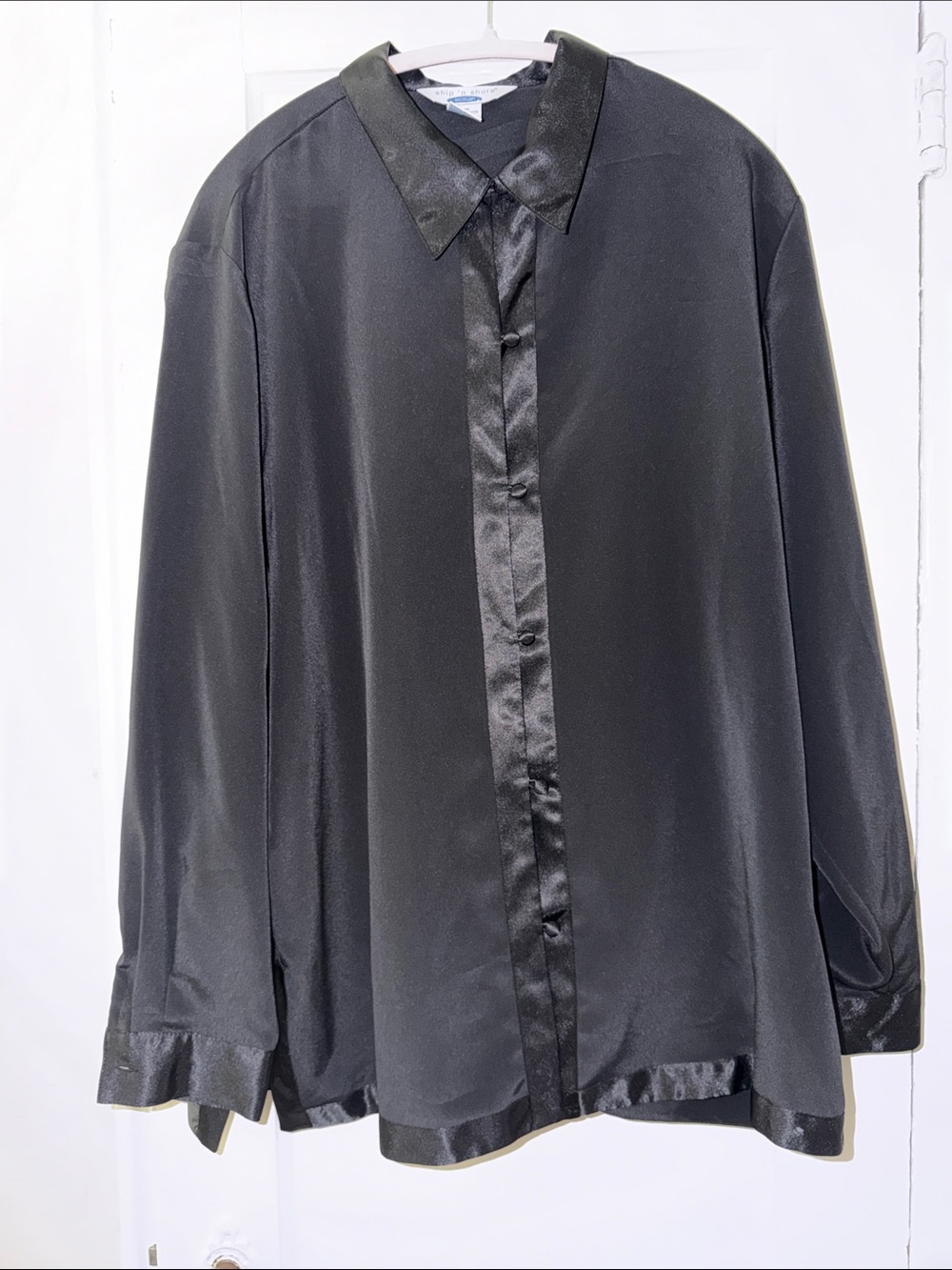 Men's Black Satin-Trim Button-Up Jacket Coat